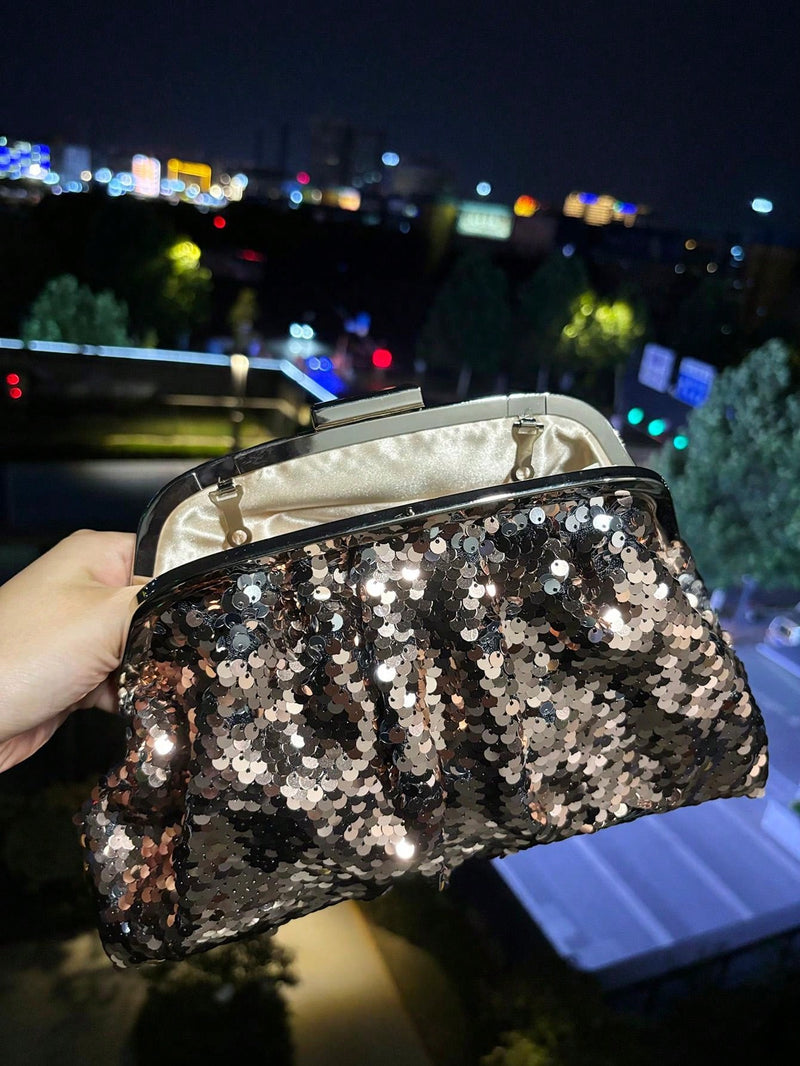 Bolsa Clutch com Glitter – Brilho Reversível Preto & Prata para Eventos Noturnos