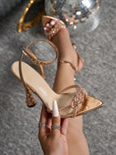 2024 Summer European and American Women's Sexy High Heel Sandals with One Buckle Thin Straps