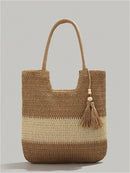 Juzia Bags Straw Beach Bag Plaid Stitched Shoulder Tote Bag