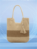 Juzia Bags Straw Beach Bag Plaid Stitched Shoulder Tote Bag