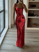 Square Neckline Cocktail Dress, Metallic Sequins, Mermaid, Open Back, Sleeveless, Elegant, Prom, Semi-formal, Wedding Guest, For Anniversary, Graduation, Dinner, Homecoming