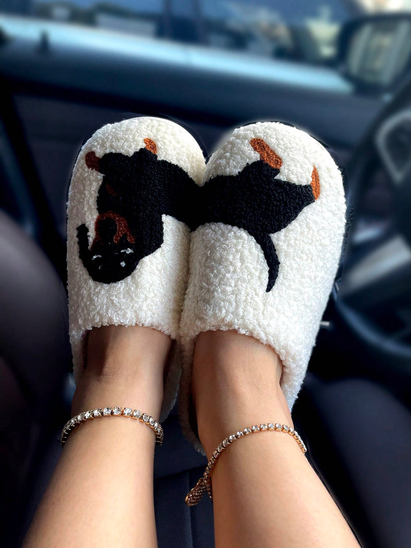 Pantuflas de perro salchicha, talla única, cálidas y peludas para mujer, pantuflas de felpa para el hogar.