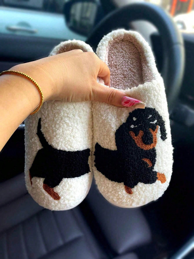 Pantuflas de perro salchicha, talla única, cálidas y peludas para mujer, pantuflas de felpa para el hogar.