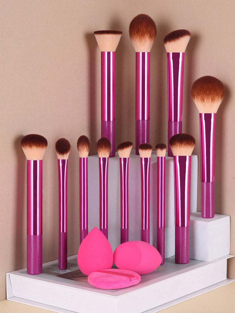 Kit 15 Pincéis de Maquiagem – Para Olhos, Rosto e Contorno Profissional