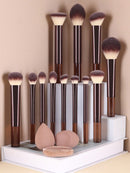 15 Pieces Makeup Brush Set, Including Powder Brush, Blush Brush, Highlighter Brush, Eyeshadow Brush, Eyelash Brush, Eyeliner Brush, Angled Makeup Sponge, Round Makeup Sponge, Round Powder Puff, Round Powder Puff