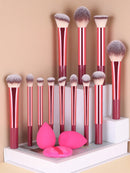 15 Pieces Makeup Brush Set, Including Powder Brush, Blush Brush, Highlighter Brush, Eyeshadow Brush, Eyelash Brush, Eyeliner Brush, Angled Makeup Sponge, Round Makeup Sponge, Round Powder Puff, Round Powder Puff