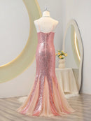 Rose Gold Sequined High Waist Backless Halter Mermaid Dresses for Teen Girls, Suitable for Birthday Party, Masquerade, Party, Holiday Celebration, Stage Performance Dresses, Dress