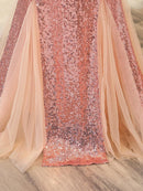 Rose Gold Sequined High Waist Backless Halter Mermaid Dresses for Teen Girls, Suitable for Birthday Party, Masquerade, Party, Holiday Celebration, Stage Performance Dresses, Dress