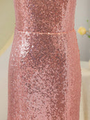 Rose Gold Sequined High Waist Backless Halter Mermaid Dresses for Teen Girls, Suitable for Birthday Party, Masquerade, Party, Holiday Celebration, Stage Performance Dresses, Dress