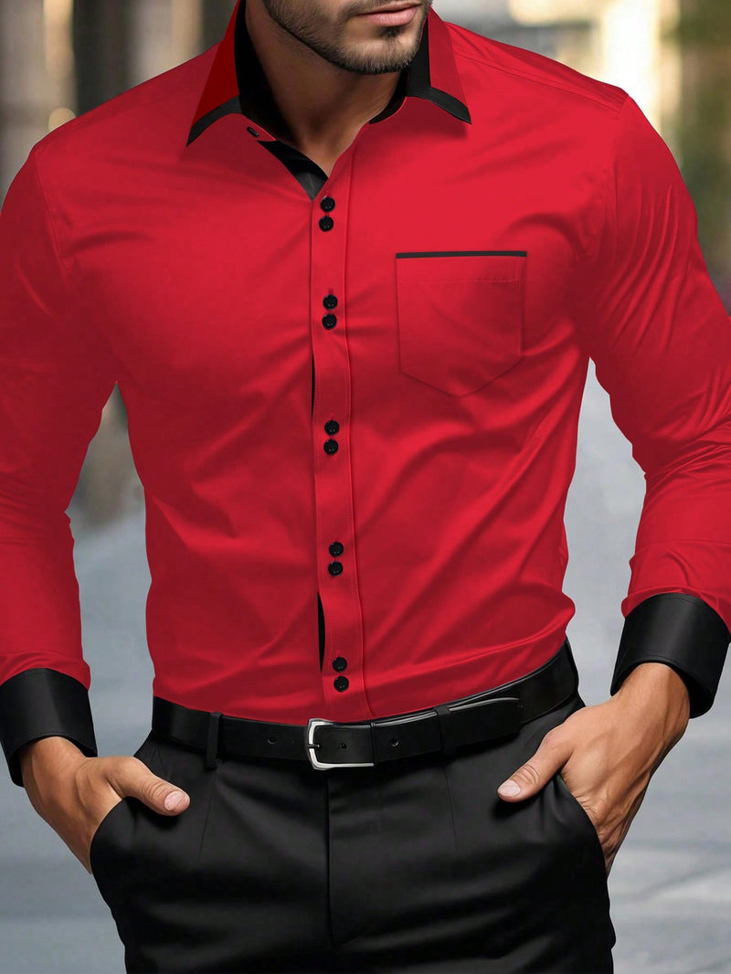 Manfinity Mode Men's Casual Solid Color Shirt, Simple and Fashionable, for Daily Wear