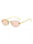 1 Pair Fashion Style Small Rimless Oval Metal Frame Prescription Glasses Champagne Color Suitable for Women Daily Wear