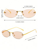 1 Pair Fashion Style Small Rimless Oval Metal Frame Prescription Glasses Champagne Color Suitable for Women Daily Wear