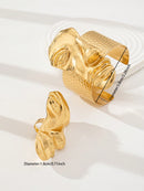 Conjunto de joyas de oro con diseño de máscara facial abstracta, pulsera y anillo anchos, conjunto de joyas de oro para mujer, conjunto de pulsera y anillo metálico extragrande, conjunto de anillo y pulsera a juego