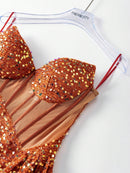 Faeriesty Sparkly Strapless Princess Neckline Long Dress with Side Draping and High Slit - Elegant Evening Dress for Spring Summer Formal Occasions | Perfect for Red Carpet, Gala, Wedding, Luxury Party, Vacation