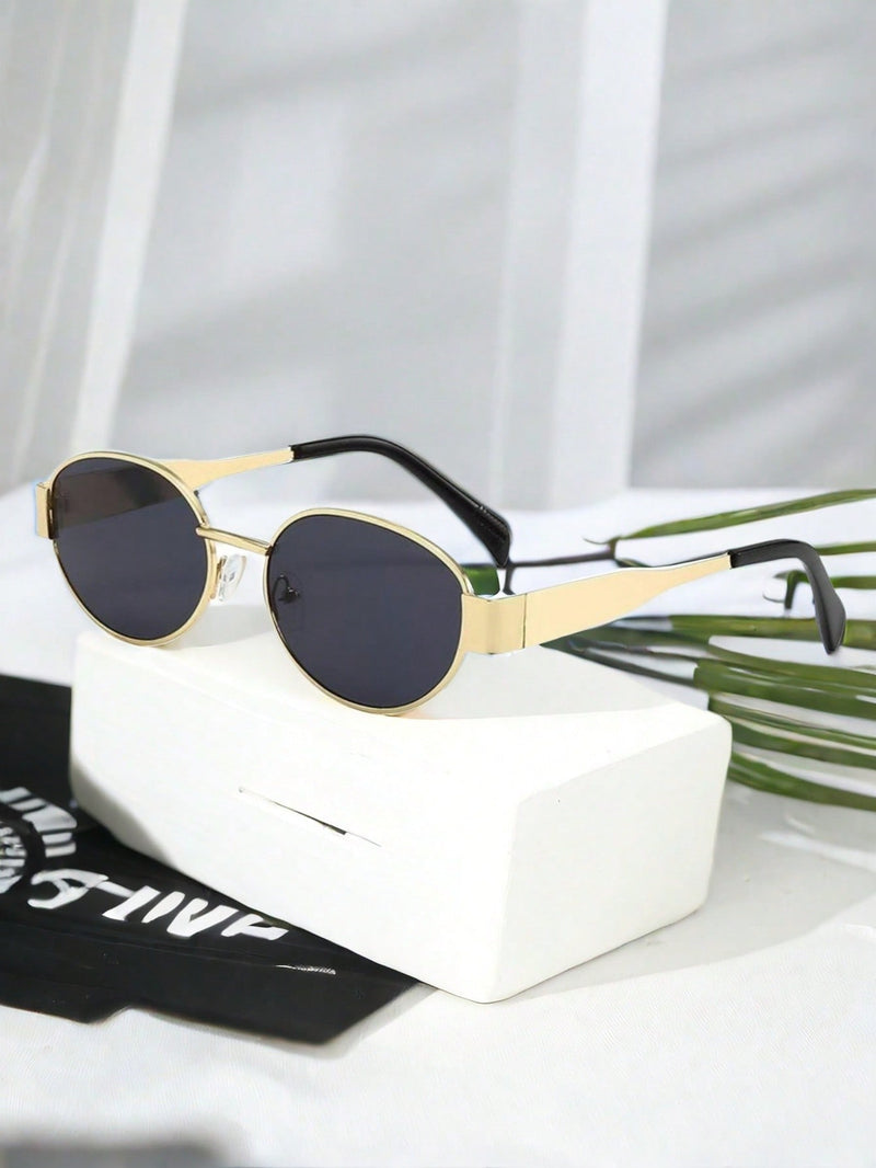 2 gafas de moda para mujer con montura metálica ovalada, ideales para uso diario y actividades al aire libre.