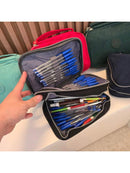 Estuche escolar de nailon con 100 bolígrafos y asa, organizador para mujer y hombre, con 2 compartimentos y cremallera, gran capacidad, impermeable, para niños.