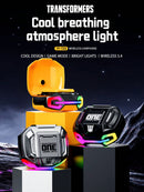 TRANSFORMERS TRANSFORMERS TF-T22 Bumblebee Bluetooth Headphones, Stereo eSports Gaming Headsets with Low Latency Surround Sound, Sports Headphones with Mic, Colorful LED Light, Silicone Wireless Earbuds for Smart Phones
