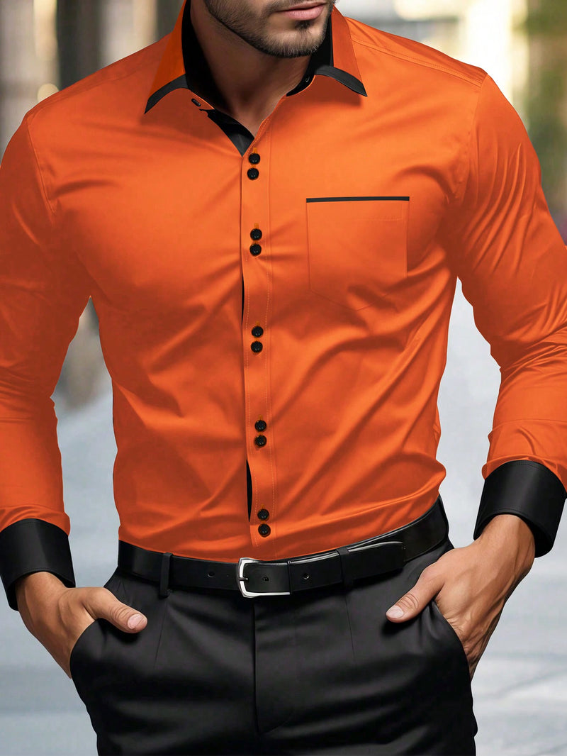 Manfinity Mode Men's Casual Solid Color Shirt, Simple and Fashionable, for Daily Wear