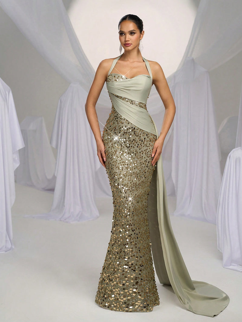 Vestido Sem Alças – Cetim Colado com Fenda e Drapeado