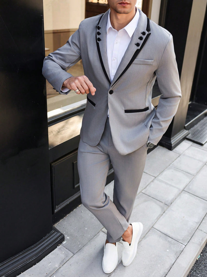 Blazer e Calça em Cor Contrastante de Manga Longa
