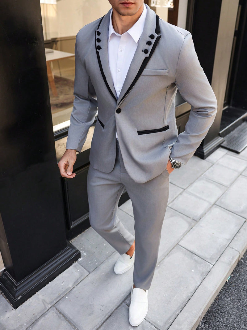 Blazer e Calça em Cor Contrastante de Manga Longa