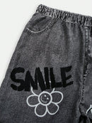 Conjunto Streecool Kids de 2 piezas, estilo urbano informal para adolescentes, con estampado de grafiti, efecto vaquero, pantalones anchos y chaleco de punto cruzado, conjunto básico.