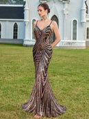 ADYCE Spaghetti Strap V-Neck High Waist Open Back Lace-Up Cocktail Dress