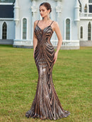 ADYCE Spaghetti Strap V-Neck High Waist Open Back Lace-Up Cocktail Dress