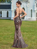 ADYCE Spaghetti Strap V-Neck High Waist Open Back Lace-Up Cocktail Dress