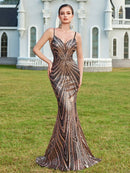 ADYCE Spaghetti Strap V-Neck High Waist Open Back Lace-Up Cocktail Dress