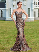 ADYCE Spaghetti Strap V-Neck High Waist Open Back Lace-Up Cocktail Dress