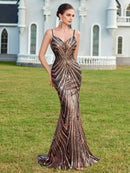 ADYCE Spaghetti Strap V-Neck High Waist Open Back Lace-Up Cocktail Dress