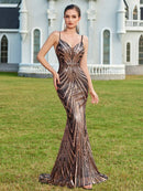 ADYCE Spaghetti Strap V-Neck High Waist Open Back Lace-Up Cocktail Dress