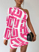 Vestido Casual com Manga Bufante e Estampa Geométrica