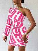 Vestido Casual com Manga Bufante e Estampa Geométrica