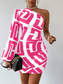 Vestido Casual com Manga Bufante e Estampa Geométrica