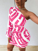 Vestido Casual com Manga Bufante e Estampa Geométrica