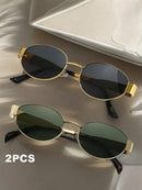 2 Pieces Women's Fashion Oval Metal Frame Glasses, Suitable for Daily Wear and Outdoor Activities