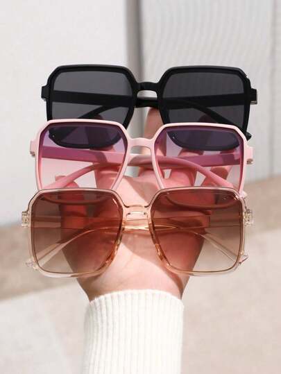 3 gafas de montura cuadrada extragrandes de moda Y2K para mujer, accesorios para viajes, fiestas, festivales de música, senderismo y playa.