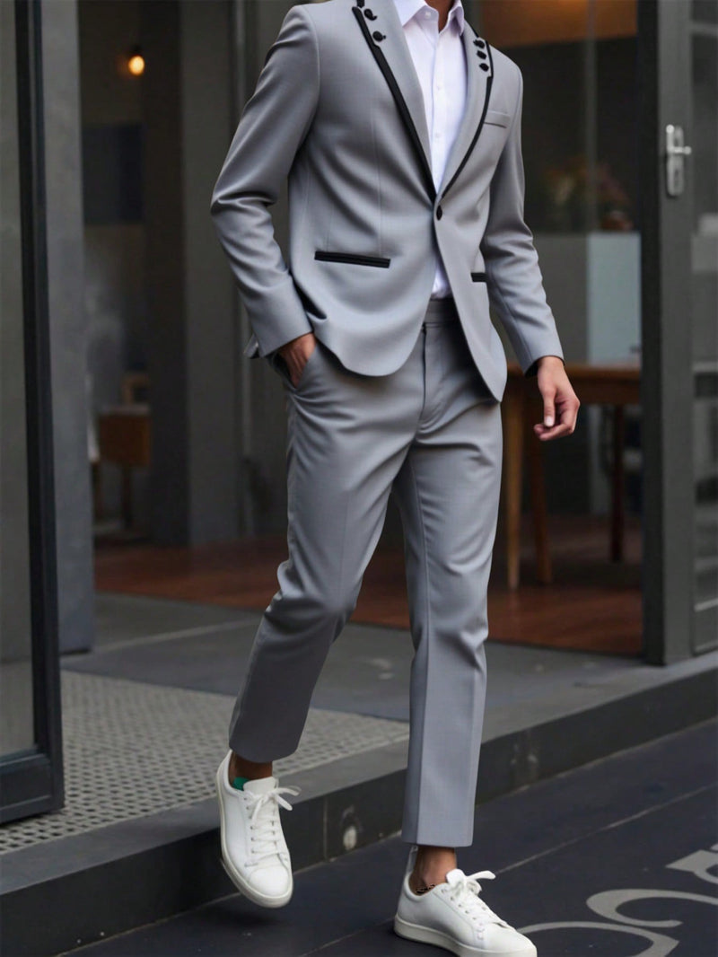 Blazer e Calça em Cor Contrastante de Manga Longa