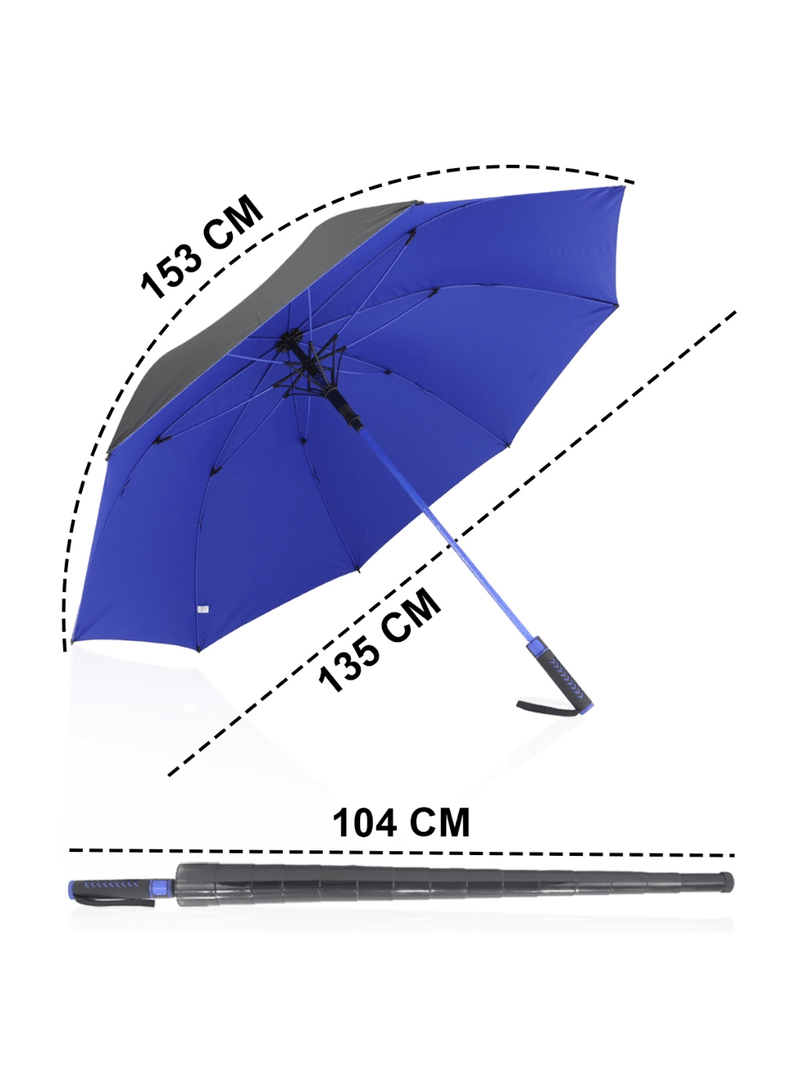 Paraguas grande automático reforzado, resistente al viento y con depósito de agua de 135 cm, con protección UV y oscurecimiento.