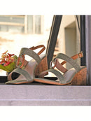 Sandalia de tacón cuadrado de lino verde militar