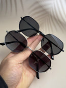 015068863-0009-SX2358 1 Piece Metal Texture Fashion Glasses for Men and Women, Fashionable Polygonal Geometric Glasses for Indoor and Outdoor Use, Black/Gold/Silver/Brown, Stylish and Cool Glasses Suitable for All Seasons, Thick Frame