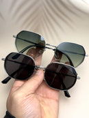 015068863-0009-SX2358 1 Piece Metal Texture Fashion Glasses for Men and Women, Fashionable Polygonal Geometric Glasses for Indoor and Outdoor Use, Black/Gold/Silver/Brown, Stylish and Cool Glasses Suitable for All Seasons, Thick Frame