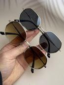 015068863-0009-SX2358 1 Piece Metal Texture Fashion Glasses for Men and Women, Fashionable Polygonal Geometric Glasses for Indoor and Outdoor Use, Black/Gold/Silver/Brown, Stylish and Cool Glasses Suitable for All Seasons, Thick Frame