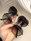 015068863-0009-SX2358 1 Piece Metal Texture Fashion Glasses for Men and Women, Fashionable Polygonal Geometric Glasses for Indoor and Outdoor Use, Black/Gold/Silver/Brown, Stylish and Cool Glasses Suitable for All Seasons, Thick Frame