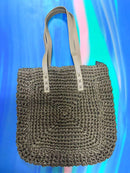 Juzia Bags Straw Beach Bag Plaid Stitched Shoulder Tote Bag