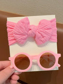 Conjunto de 2 accesorios para el cabello para niños y niñas, diadema redonda con lazo liso, gafas de sol, protección para el cabello, solo tarjeta, sin envío.