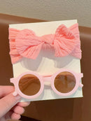 Conjunto de 2 accesorios para el cabello para niños y niñas, diadema redonda con lazo liso, gafas de sol, protección para el cabello, solo tarjeta, sin envío.