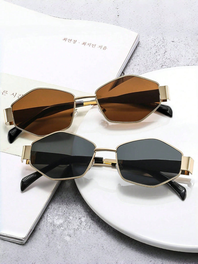 2 gafas de moda para mujer con montura metálica ovalada, ideales para uso diario y actividades al aire libre.
